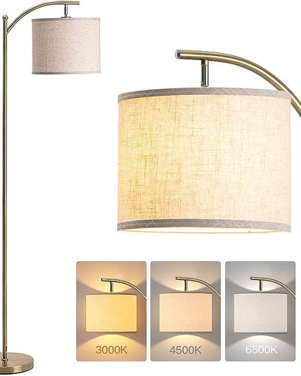 addlon Floor Lamp for Living Room with 3 Color Temperatures, Standing lamp with Linen lampshade for Bedroom, Office, Lamps with 9W LED Bulb Included - Brass Gold with Beige Shade - LeafyLoom