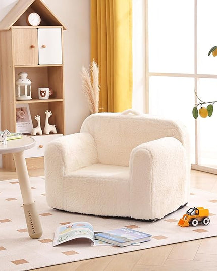 Tiita Kids Sofa Couch, Toddler Foam Sofa Chair, Comfy Child Lounge Chair with Carrying Handle & Side Pockets, Baby Plush Armrest Chair, Lightweight Reading Sofa Chair for Girl or Boy (Beige) - LeafyLoom