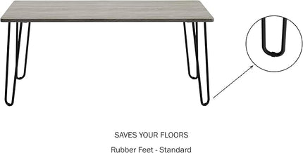 LAVISH HOME Coffee Table with Hairpin Legs-Modern Industrial Style Home Decor-Woodgrain-Look and Steel Accent Living Room Furniture, 41", Gray - LeafyLoom