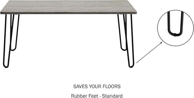 LAVISH HOME Coffee Table with Hairpin Legs-Modern Industrial Style Home Decor-Woodgrain-Look and Steel Accent Living Room Furniture, 41", Gray - LeafyLoom