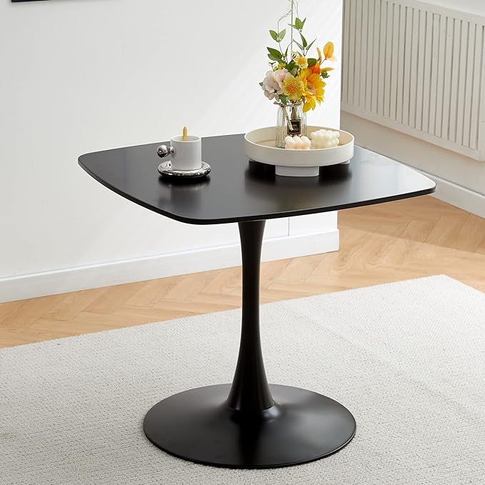 31.5 in Black Square Pedestal Tulip Dining Table, Small Space Mid Century Modern Kitchen Table - LeafyLoom