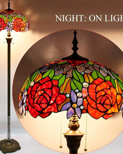 WERFACTORY Tiffany Floor Lamp Base Only, for 16-24 Inch Stained Glass Lampshade Height 64 Inch Bronze Finished Resin Base Antique Standing Lighting Base Replacement Only Wide 11 Inch - LeafyLoom