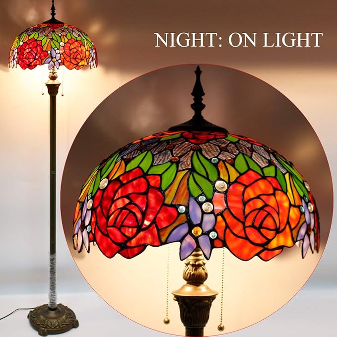 WERFACTORY Tiffany Floor Lamp Base Only, for 16-24 Inch Stained Glass Lampshade Height 64 Inch Bronze Finished Resin Base Antique Standing Lighting Base Replacement Only Wide 11 Inch - LeafyLoom