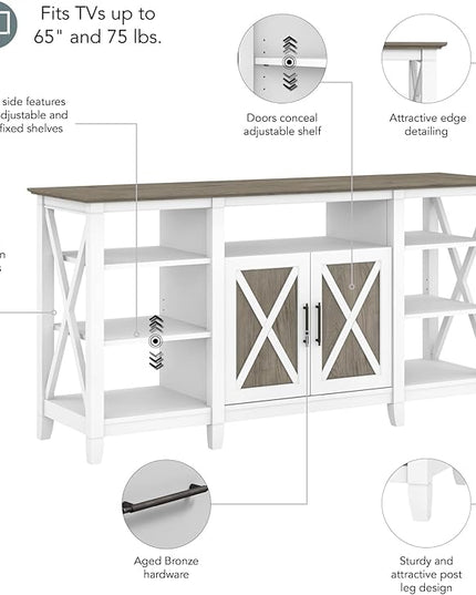 Bush KWV160G2W-03 Key West Tall TV Stand, Shiplap Gray/Pure White, Screens up to 65-Inch - LeafyLoom