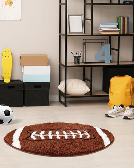 Cool Football Rug for men room decor-32"x 20" Non Slip kid Rug for Aesthetic bathroom & area rugs fun Decor Microfiber Fluffy Rug for y2k Room Decor-Cute Rug - LeafyLoom