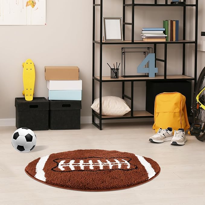 Cool Football Rug for men room decor-32"x 20" Non Slip kid Rug for Aesthetic bathroom & area rugs fun Decor Microfiber Fluffy Rug for y2k Room Decor-Cute Rug - LeafyLoom