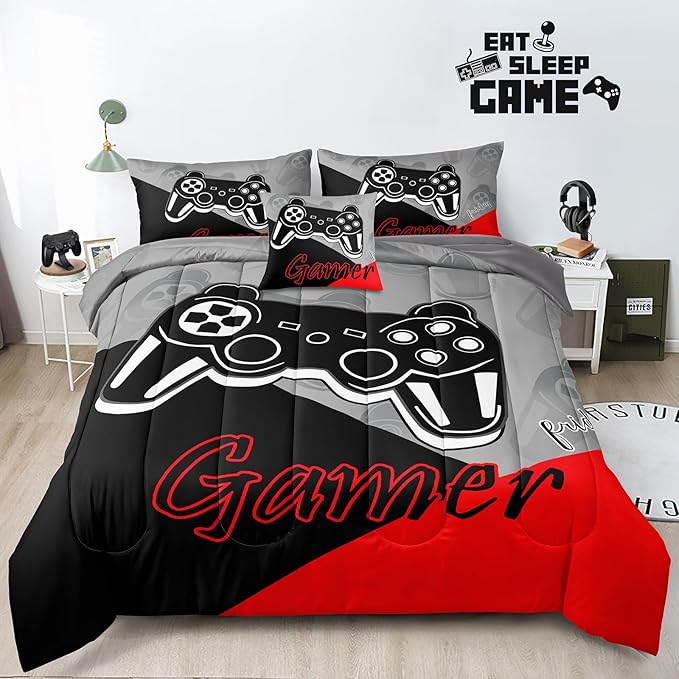 5 Pieces Gaming Bedding Set Twin Size for Boys Gamer Comforter Set for Boys Girls Kids Teens 5 Piece Bed in A Bag Video Game Bedding for Gamer Room Decorative Twin08 - LeafyLoom