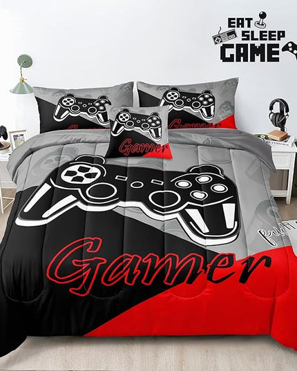 6 Pieces Gaming Bedding Set Full Size for Boys Gamer Comforter Set for Boys Girls Kids Teens 6 Piece Bed in A Bag Video Game Bedding for Gamer Room Decorative Full08 - LeafyLoom