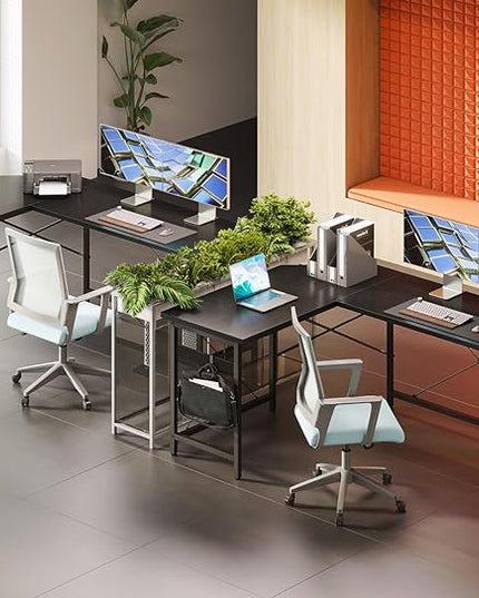 Coleshome 66" L Shaped Gaming Desk, Corner Computer Desk, Sturdy Home Office Computer Table, Writing Desk, Larger Gaming Desk Workstation, Black - LeafyLoom