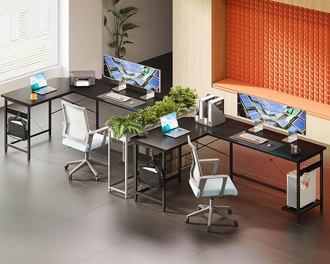 Coleshome 66" L Shaped Gaming Desk, Corner Computer Desk, Sturdy Home Office Computer Table, Writing Desk, Larger Gaming Desk Workstation, Black - LeafyLoom