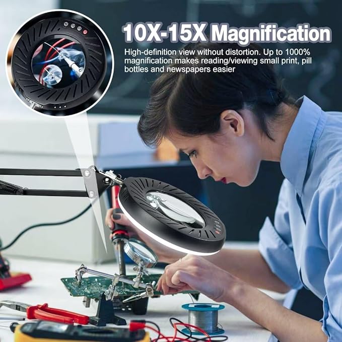10X15X Magnifying Glass with Light and Stand 2-in-1 LED Magnifying Glasses with Light-5 Color Modes Stepless Dimmable Real Glass Magnifying Lamp-Hands Free Lighted Magnifying Glass… - LeafyLoom