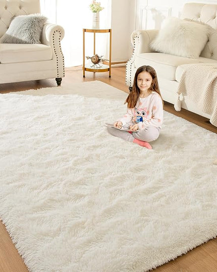 Softlife Rug for Bedroom 3x5 Feet Area Rug for Living Room Super Soft Shaggy Rugs for Kids Room Fluffy Fuzzy Carpets Long Plush Bedside Rug Nursery Christmas Home Decor for Boys Girls, Creamy White - LeafyLoom