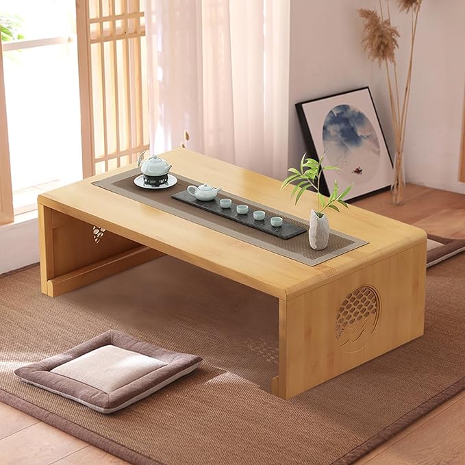 Folding Coffee Table Foldable Japanese Floor Table Low Table for Living Room,Dining Room,Tea,Tatami,Home Decoration (Log Color 47.24 * 19.68 * 12.2 INCH) - LeafyLoom