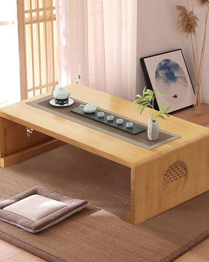 Folding Coffee Table Foldable Japanese Floor Table Low Table for Living Room,Dining Room,Tea,Tatami,Home Decoration (Log Color 39.37 * 19.68 * 12.2 INCH) - LeafyLoom