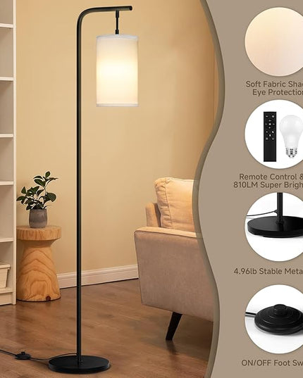 Floor Lamp for Living Room, 9W LED Bulb, Remote Custom Color Temperature & Brightness, Tall Standing Lamps for Bedroom Office Kid Room, Black - LeafyLoom