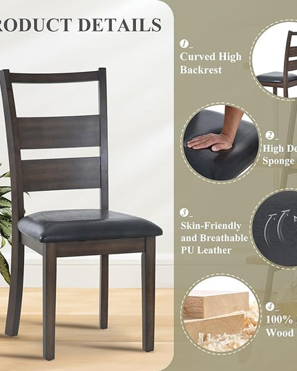 COLAMY Upholstered Dining Chairs Set of 2, PU Leather Dining Room Kitchen Side Chair with Ladder High Back and Adjustable Foot Pegs - Dark Brown - LeafyLoom
