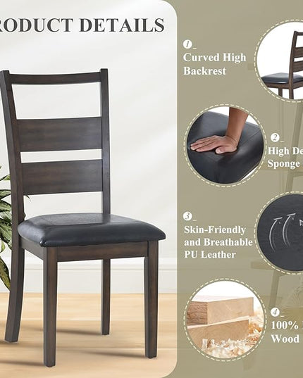 COLAMY Upholstered Dining Chairs Set of 6, PU Leather Dining Room Kitchen Side Chair with Ladder High Back and Adjustable Foot Pegs - Dark Brown - LeafyLoom