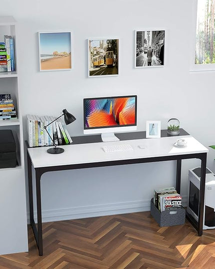 Foxemart 47 Inch Computer Table Sturdy Office Desk, Modern PC Laptop 47” Writing Study Gaming Desk for Home Office Workstation, White and Black - LeafyLoom