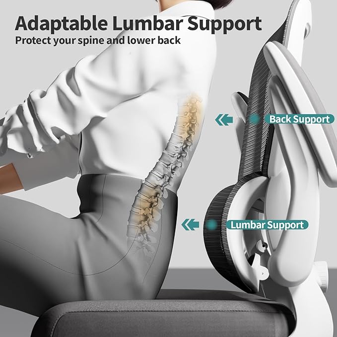 Office Chair - Ergonomic Desk Chair with Adjustable Lumbar Support, Mesh Computer Chair, Executive Chair for Home Office Comfortable Lumbar Support (White) - LeafyLoom