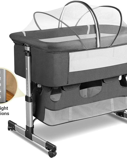 Bedside Crib,3 in 1 Baby Crib Adjustable Portable Bed for Infant,Baby Bassinet with Mosquito net Baby Newborn Must Have Bed,Grey - LeafyLoom