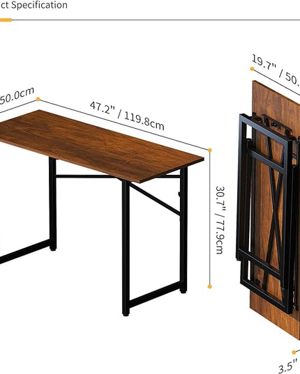 47 inch Folding Desk No Assembly Required, Writing Gaming Computer Camping Table, Home Office Desk, Mahogany - LeafyLoom