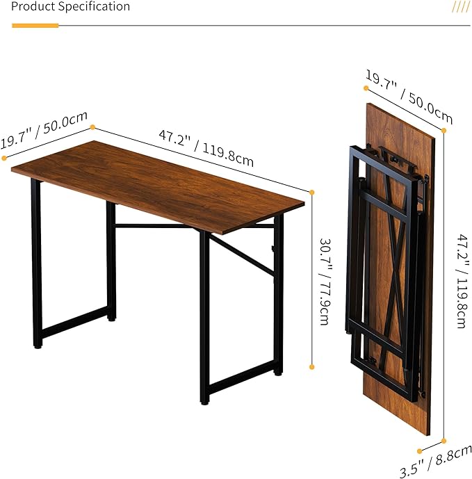 47 inch Folding Desk No Assembly Required, Writing Gaming Computer Camping Table, Home Office Desk, Mahogany - LeafyLoom