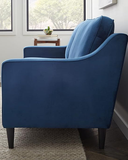 Edenbrook Jensen Upholstered Couch - Couches for Living Room – Blue Velvet Couch - Living Room Furniture - Small Couch - Seats Three - Scoop Arm Modern Couch - LeafyLoom