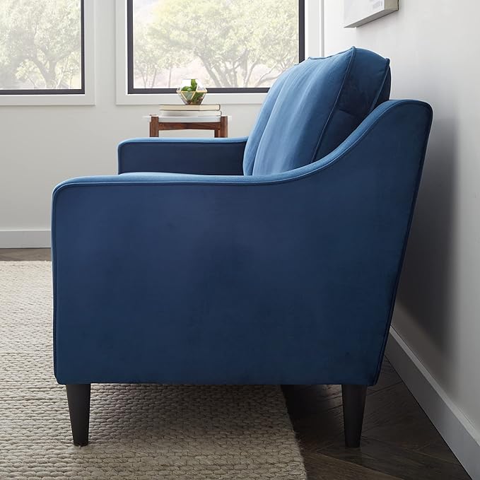Edenbrook Jensen Upholstered Couch - Couches for Living Room – Blue Velvet Couch - Living Room Furniture - Small Couch - Seats Three - Scoop Arm Modern Couch - LeafyLoom