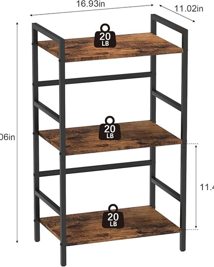 DOMYDEVM Small Bookshelf with Storage Organizer Shelf 3-Tier Wood Book Shelves with Metal Frame for Home Office, Bedroom, Living Room, Rustic Brown Bookshelf - LeafyLoom