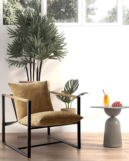 Wimarsbon Modern Accent Chair, Mid Century Sitting Chair with Sponge Cushion, Comfy and Sturdy Lounge Chair with Metal Leg for Bedroom, Living Room, Office,Easy Assembly (Chenille - Yellowgreen) - LeafyLoom