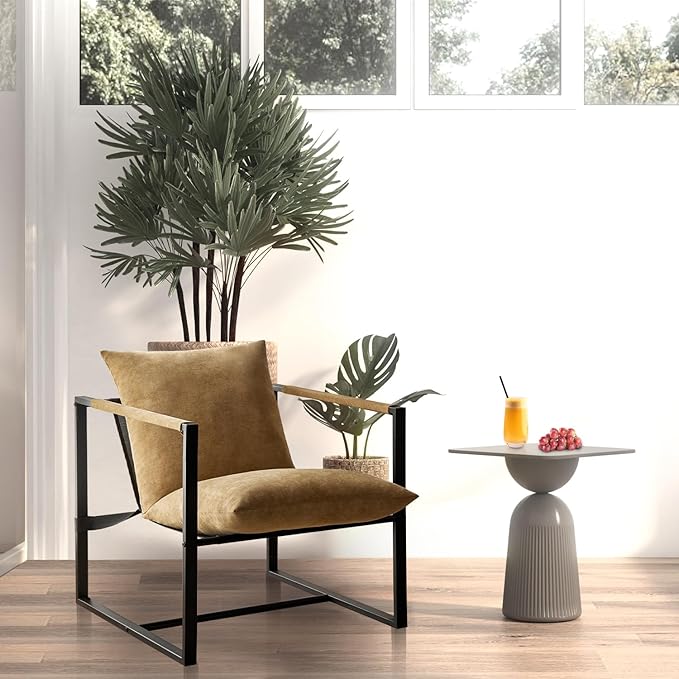 Wimarsbon Modern Accent Chair, Mid Century Sitting Chair with Sponge Cushion, Comfy and Sturdy Lounge Chair with Metal Leg for Bedroom, Living Room, Office,Easy Assembly (Chenille - Yellowgreen) - LeafyLoom