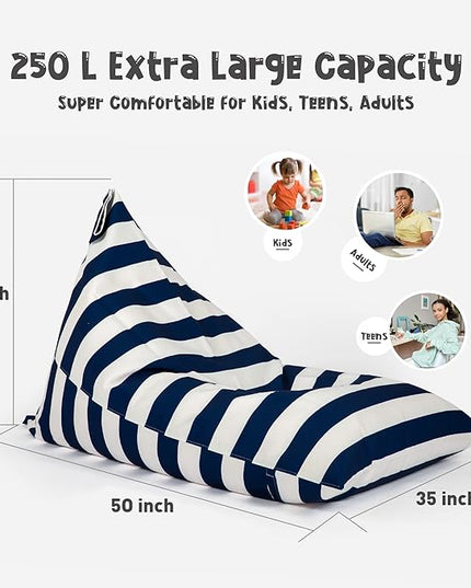 Nobildonna Stuffed Animal Storage Bean Bag for Kids (No Filler), Extra Large 250L Bean Bag Chair Cover Only, Washable Beanbag Without Filling Soft Premium Canvas Stuffable Bean Bag Cover (Blue/White) - LeafyLoom