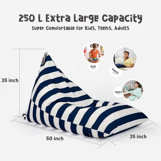 Nobildonna Stuffed Animal Storage Bean Bag for Kids (No Filler), Extra Large 250L Bean Bag Chair Cover Only, Washable Beanbag Without Filling Soft Premium Canvas Stuffable Bean Bag Cover (Blue/White) - LeafyLoom