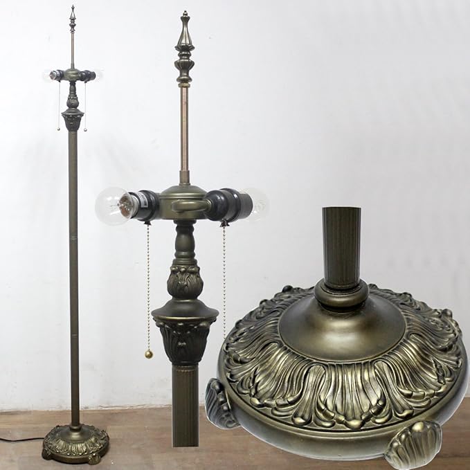 WERFACTORY Tiffany Floor Lamp Base Only, for 16-24 Inch Stained Glass Lampshade Height 64 Inch Bronze Finished Resin Base Antique Standing Lighting Base Replacement Only Wide 11 Inch - LeafyLoom