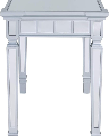 SEI Furniture Glenview Glam Mirrored Writing Desk w/ Drawers, Matte Silver - LeafyLoom