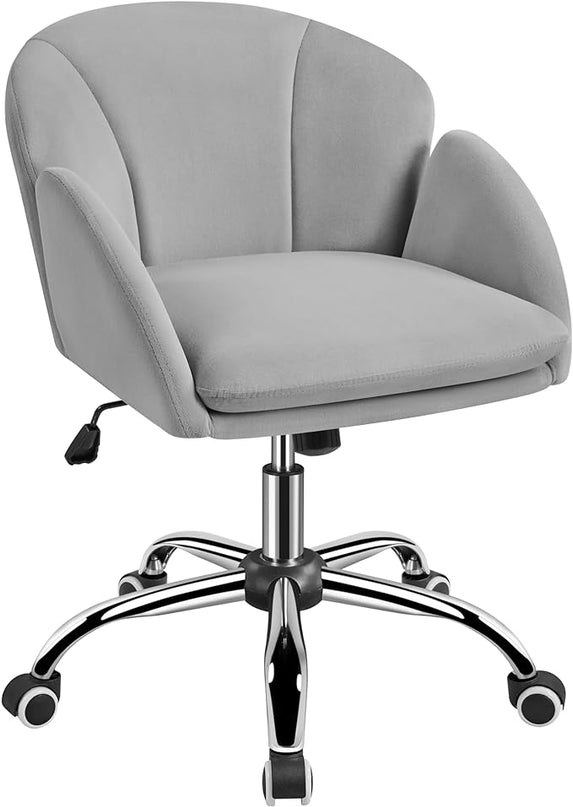 Yaheetech Cute Velvet Desk Chair for Home Office, Makeup Vanity Chair with Armrests for Bedroom Modern Swivel Rolling Chair for Women Light Gray - LeafyLoom