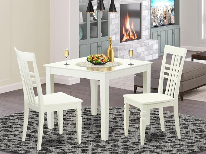 East West Furniture Oxford 3 Piece Set Contains a Square Dinner Table and 2 Kitchen Dining Chairs, 36x36 Inch, Linen White - LeafyLoom