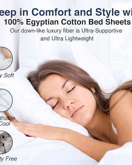 100% Egyptian Cotton Sheets Queen Size - 1000 Thread Count Sheets Queen Size Bed Sheet Set, Long Staple Bedding Sheets, Sateen Weave, Fits Upto 18" Mattress - Navy Blue Embroidered White Sheets - LeafyLoom
