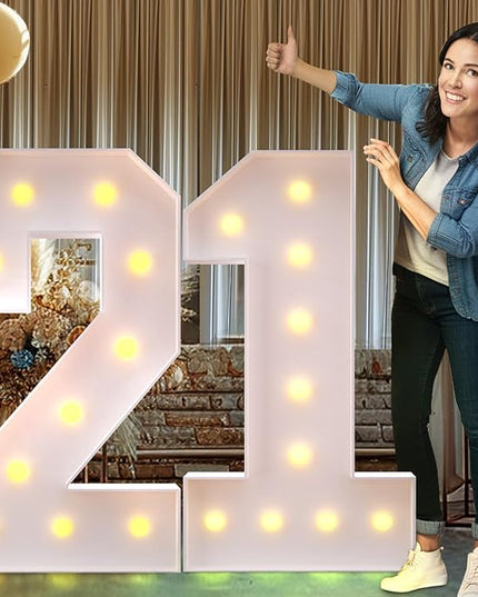 Rielmox Marquee Light Up Number 21, 4FT Large Birthday Decorations Party Decor White Anniversary Decoration w/Warm Lights for Boys Girls Kids Teens Adults - LeafyLoom