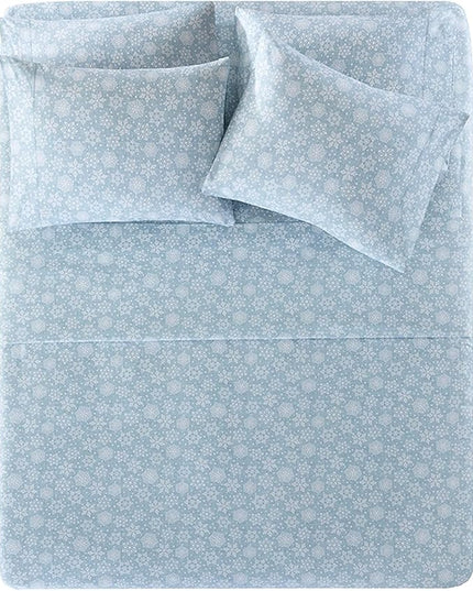 Comfort Spaces Cotton Flannel Breathable Warm Deep Pocket Sheets with Pillow Case Bedding, Cal King, Blue Snowflakes 4 Piece - LeafyLoom