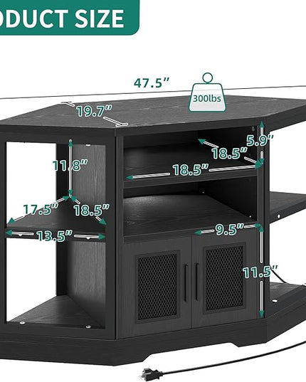 YITAHOME Corner TV Stand for TVs up to 55/50 Inch with Power Outlet, Modern Farmhouse Entertainment Center, Wood TV Media Console with Storage Cabinets Shelves for Living Room, 47" Black - LeafyLoom
