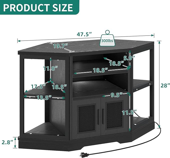 YITAHOME Corner TV Stand for TVs up to 55/50 Inch with Power Outlet, Modern Farmhouse Entertainment Center, Wood TV Media Console with Storage Cabinets Shelves for Living Room, 47" Black - LeafyLoom