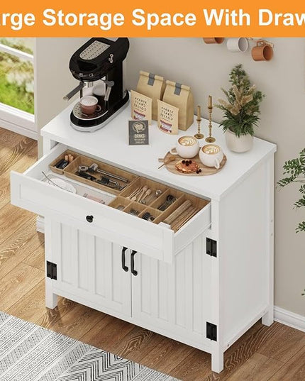 FATORRI Buffet Cabinet with Storage, Modern Sideboard Cabinet with Doors and Adjustable Shelves, Farmhouse Wood Bar Cabinet for Living Room & Kitchen (White Oak) - LeafyLoom