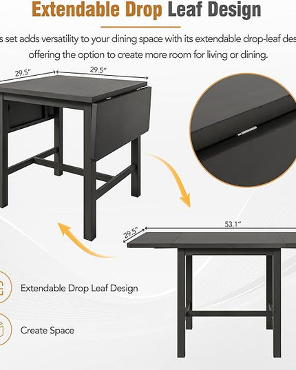 NicBex Dining Table Set for 4 Kitchen Table Set 5-Piece Wood Square Drop Leaf Breakfast Nook Extendable Dining Table Set with 4 Ladder Back Chairs for Small Places, Gray - LeafyLoom