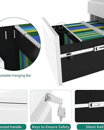 YITAHOME 3-Drawer Mobile File Cabinet with Lock, Office Storage Filing Cabinet for Legal/Letter Size, Pre-Assembled Metal File Cabinet Except Wheels Under Desk -White - LeafyLoom