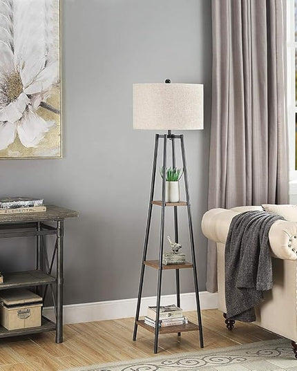 Floor Lamp, Standing Reading Light with Shelves and Fabric Shade, Modern Tall Pole Lamp, Accent Furniture Décor Lighting for Living Room, Bedrooms - LeafyLoom