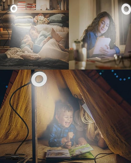 KBG Desk Lamp Clip on Light, 3 Color Modes & 10 Brightness Flexible Gooseneck Desk Lamp, Eye Protection Desk Light for Kids Reading Book in Bed at Night Clip on Table, Computer, Zoom Meetings - LeafyLoom