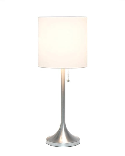 Simple Designs LT1076-BNW Tapered Fabric Drum Shade Table Lamp, Brushed Nickel and White - (Pack of 4) - LeafyLoom
