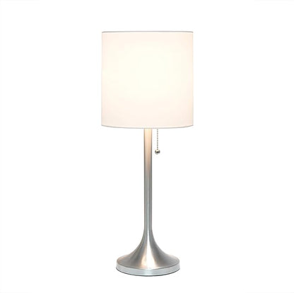 Simple Designs LT1076-BNW Tapered Fabric Drum Shade Table Lamp, Brushed Nickel and White - (Pack of 4) - LeafyLoom