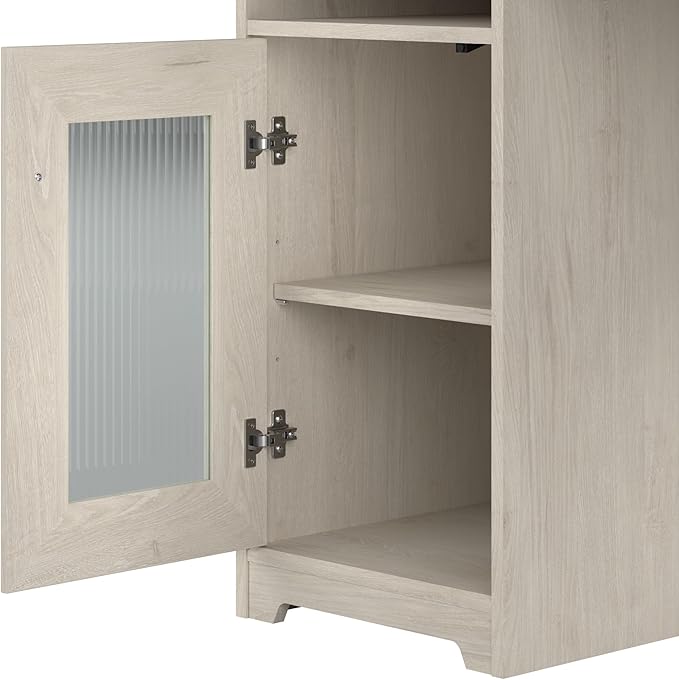 Bush Furniture Cabot 60W L Shaped Computer Desk with Storage in Linen White Oak - LeafyLoom